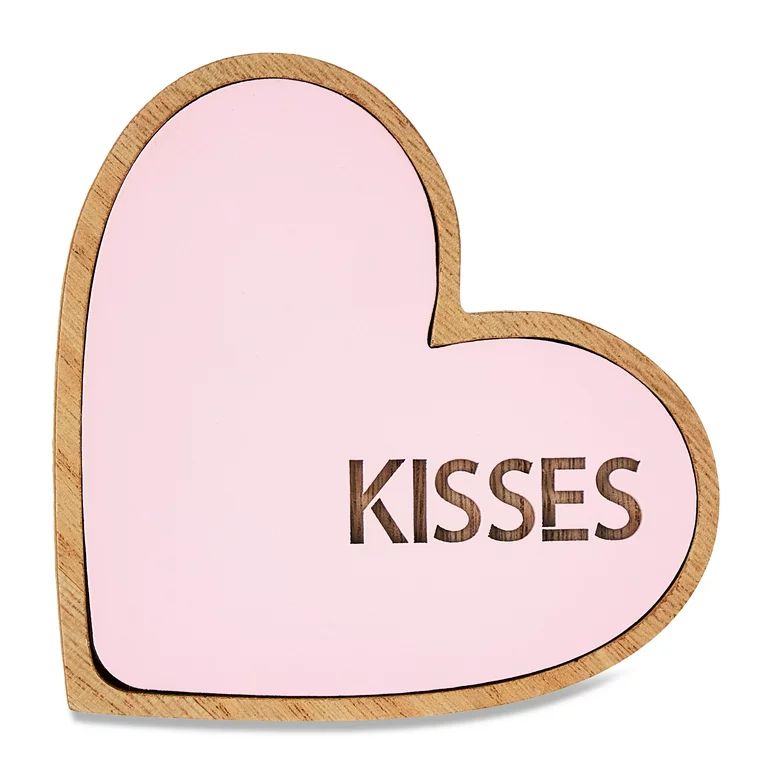 Way to Celebrate 4.25" Wood Heart Tabletop Decoration, Pink | Walmart (US)