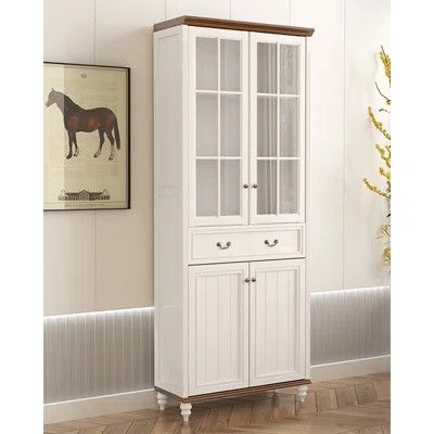 Solid Wood Bookcase with Glass Doors and One Drawer | Wayfair North America