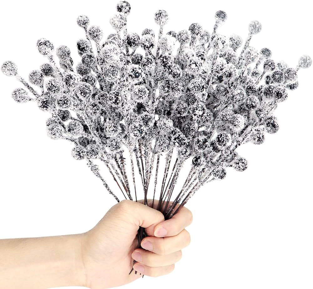 24Pcs Artificial Berry Picks Snow Sprays Christmas Frosted Holly Berry Stems Twigs Winter Branche... | Amazon (US)