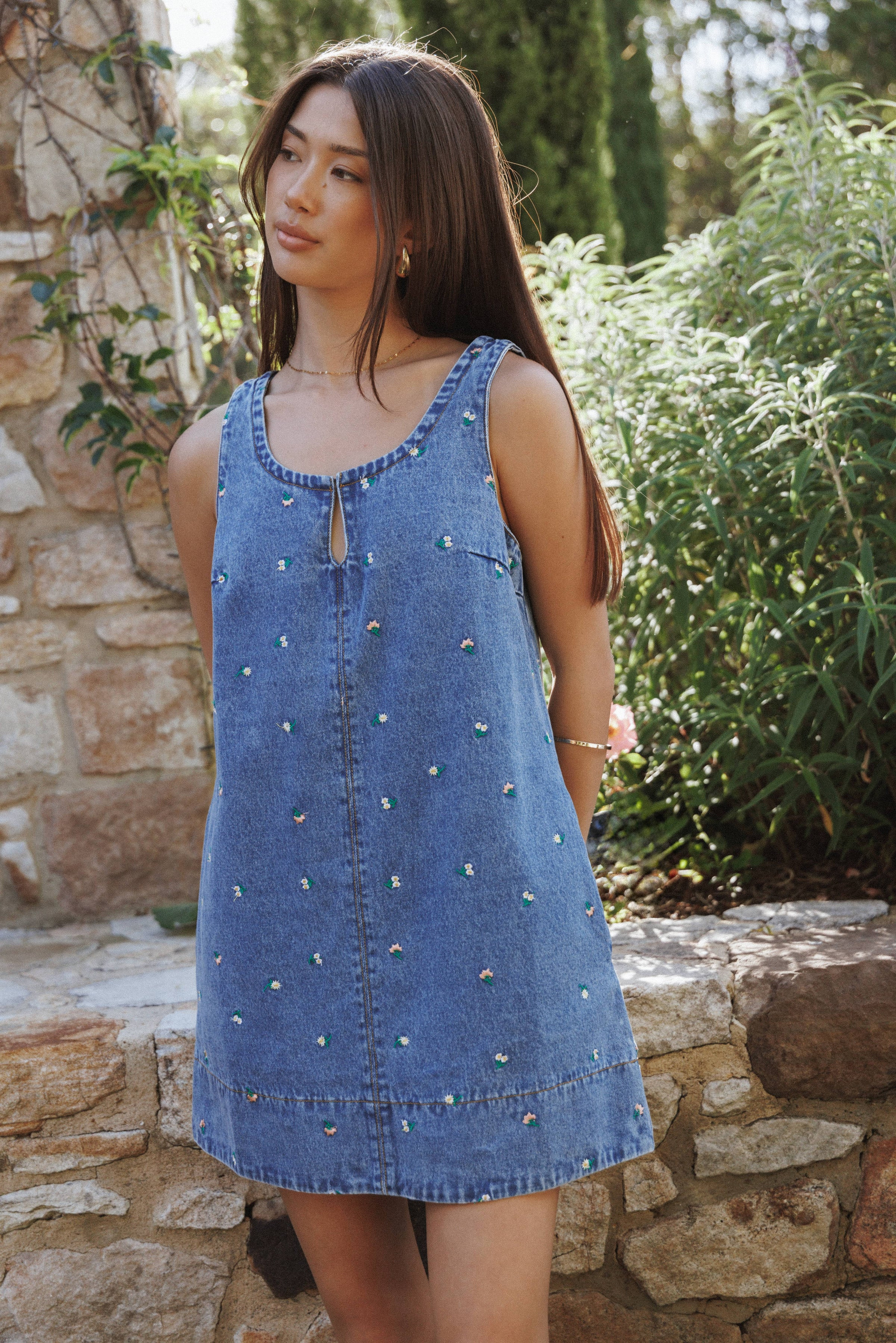 Azen Mini Dress - Embroidered Denim | Petal & Pup (US)