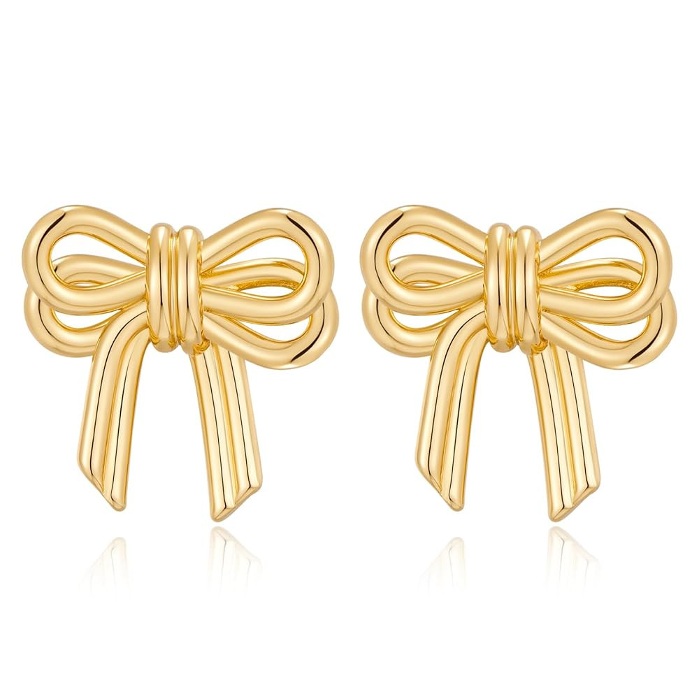 FAMARINE Gold Silver Bow Earrings Women Double Bow Stud Earrings Small Earrings Jewelry | Amazon (US)