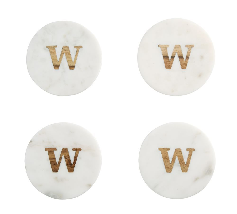 Alphabet Marble &amp;amp; Wood Coasters, Set of 4 - W | Pottery Barn (US)