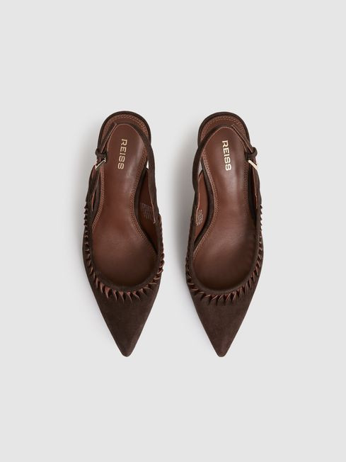 Suede Twist Detail Slingback Court Shoes | Reiss US