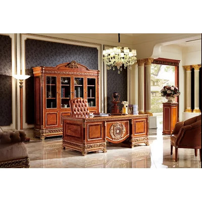 3 Piece Solid Wood Rectangular Executive Desk Office Set with Chair and Bookcase | Perigold