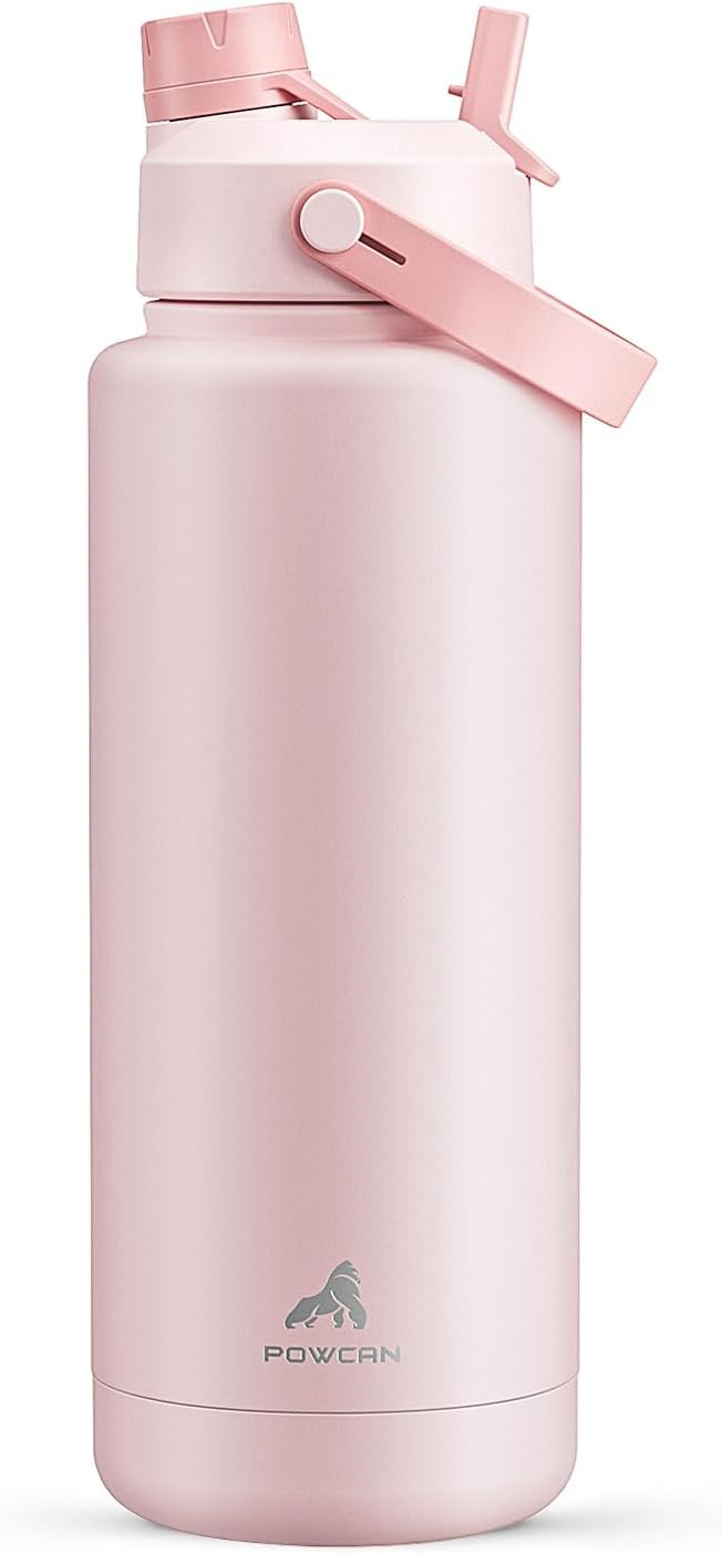POWCAN 40 oz Insulated Water Bottle with 2-in-1 Straw and Spout Lid, Keep Cold 24H, Leak-Proof, B... | Amazon (US)