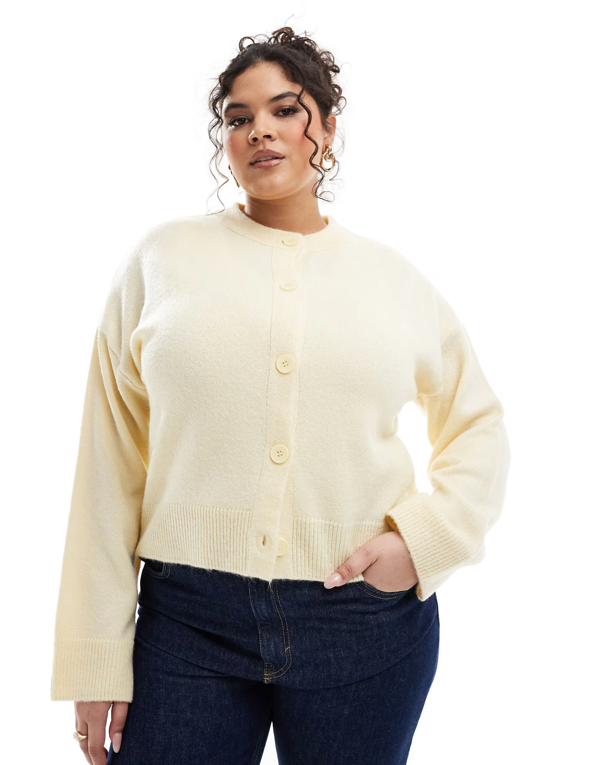 ASOS DESIGN Curve crew neck cardigan in buttermilk | ASOS (Global)