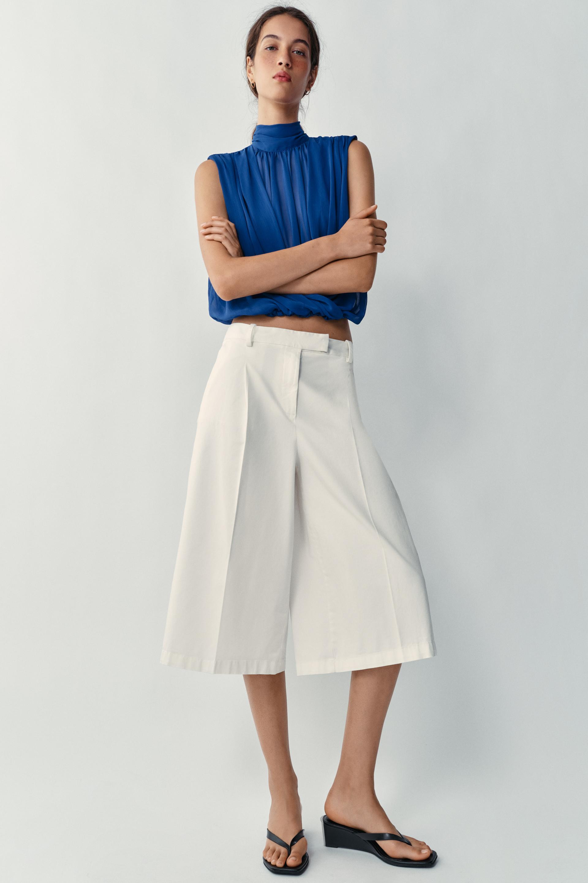 Zara - Draped Balloon Top - Black / White - S - Woman | Zara US
