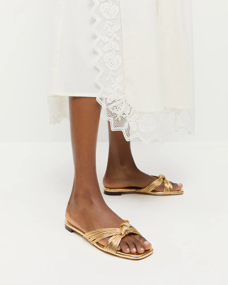 Flossie Champagne Leather Flat Sandal | Loeffler Randall