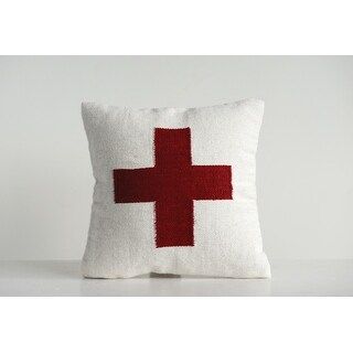 Square Cream Wool Blend Pillow with Red Cross | Bed Bath & Beyond