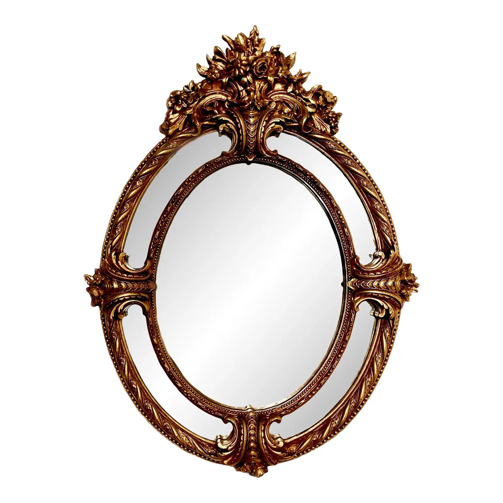 Large 19th Century French Louis XV Style Gilt Carved Wood Oval Mirror | Chairish