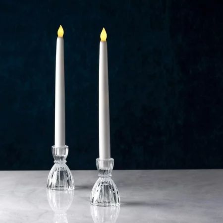 LampLust Taper Candle Holder Set Clear Glass Set of 2 - 3.5 inch Tall Traditional Candle Holders | Walmart (US)