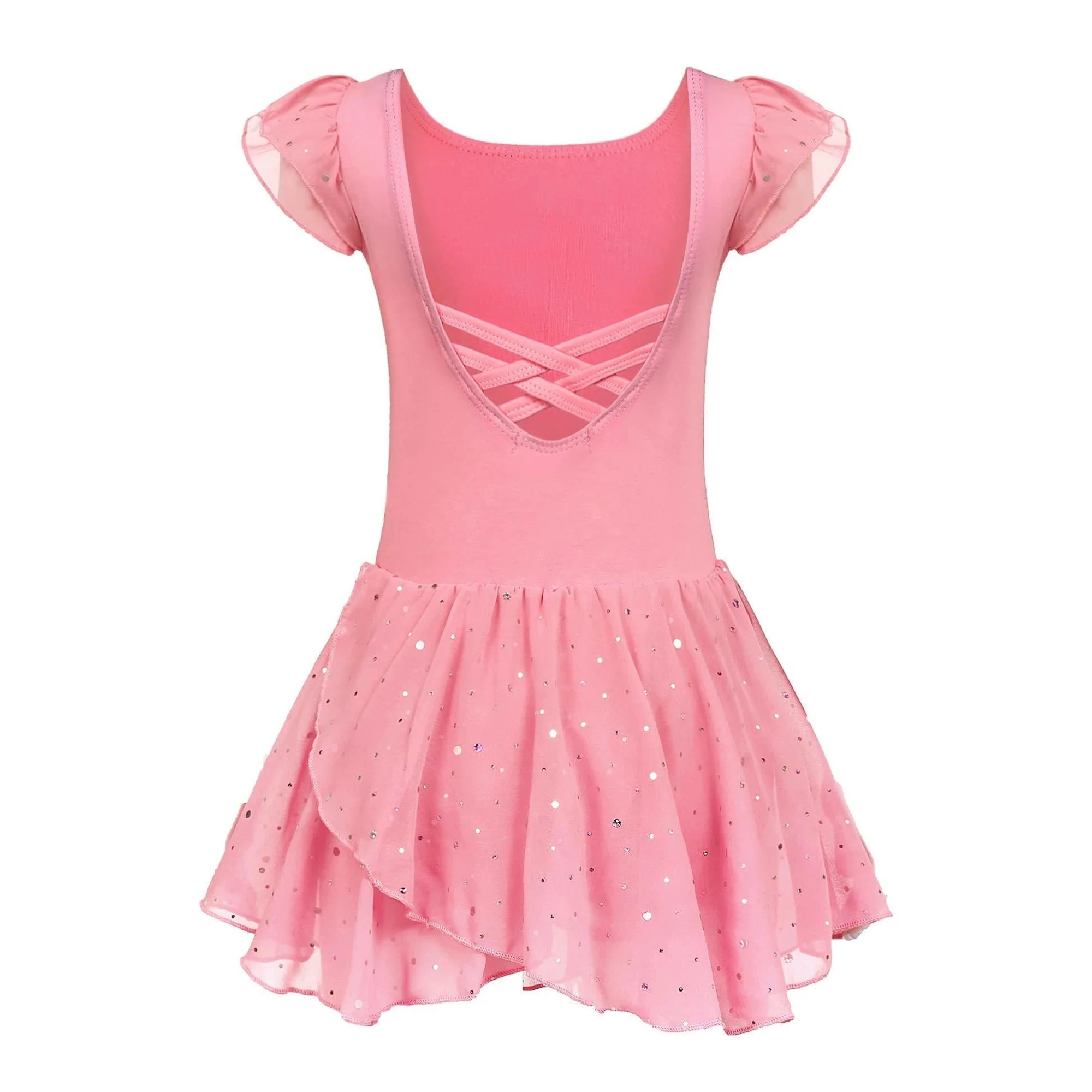 Arshiner Girls Ruffle Sleeve Ballet Dance Dress Crisscross Back Tutu Skirted Leotard | Walmart (US)