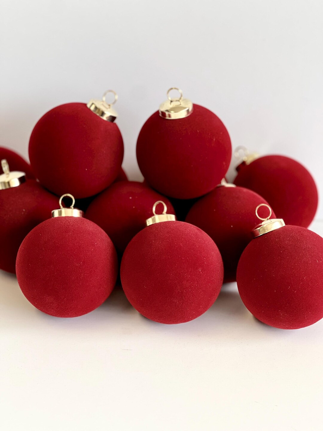 Flocked Christmas Ornaments: Cherry Red, Burgundy Colors- 12 Pcs 3,15" Elegance Holiday Decor - E... | Etsy (US)