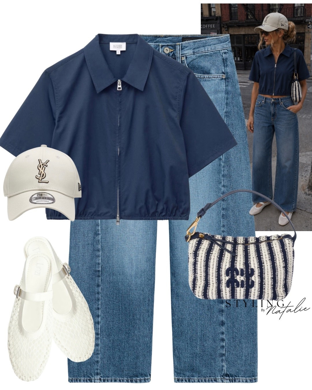 Zip up collar top, wide legged jeans dark denim jeans, Miu Miu crochet pouch, YSL baseball cap hat and white mesh ballet slip ons.
Summer outfit, everyday style, elevated casual, transitional outfit @Zara @linzi

#LTKuk #LTKsummer #LTKautumn