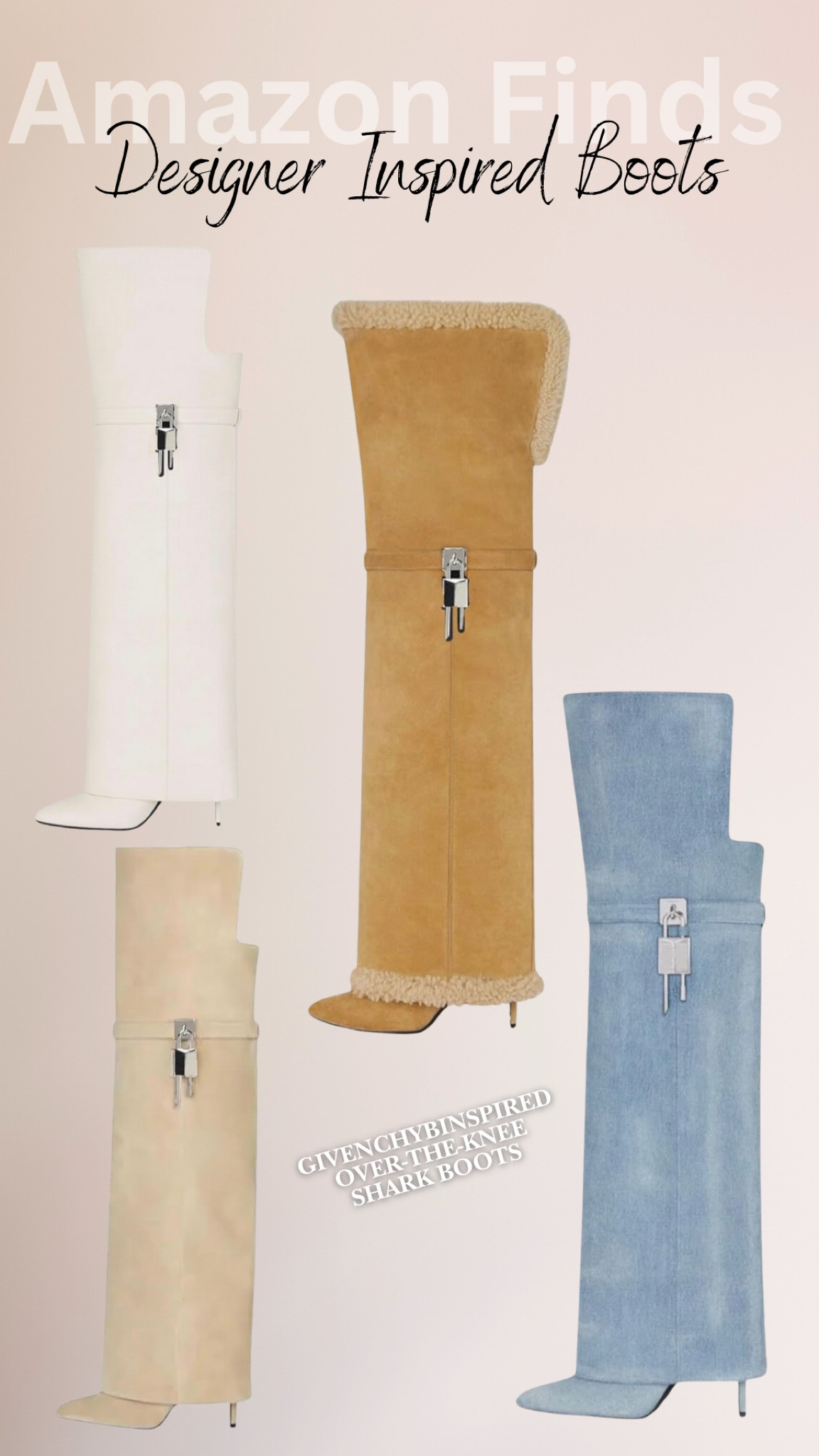 Amazon Finds / Amazon Designer Inspired Givenchy over the knee shark boots 

Amazon | designer inspired | Givenchy inspired | shark boots | boot season | winter boots | fall fashion | winter fashion | fashion trends | over the knee boots | denim boots | fur boots | white boots | outfit ideas | outfit inspo | fashion finds | how to look expensive on a budget | affordable luxury | hidden gems  

#LTKShoeCrush #LTKSeasonal #LTKFindsUnder100