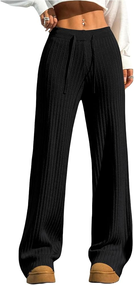 Verdusa Women's Wide Leg Sweatpants Comfy Lounge Pants Straight Leg Baggy Pants Yoga Workout Knit... | Amazon (US)