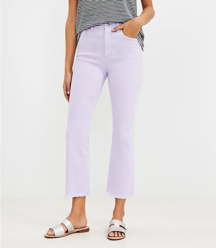 Frayed High Rise Kick Crop Jeans in Frosted Lavender | LOFT | LOFT
