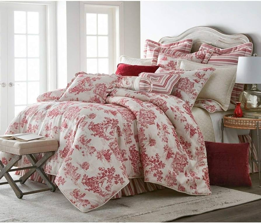 3 Piece Traditional Style Red White Comforter Set, All Season Beautiful Classic French Details To... | Amazon (US)