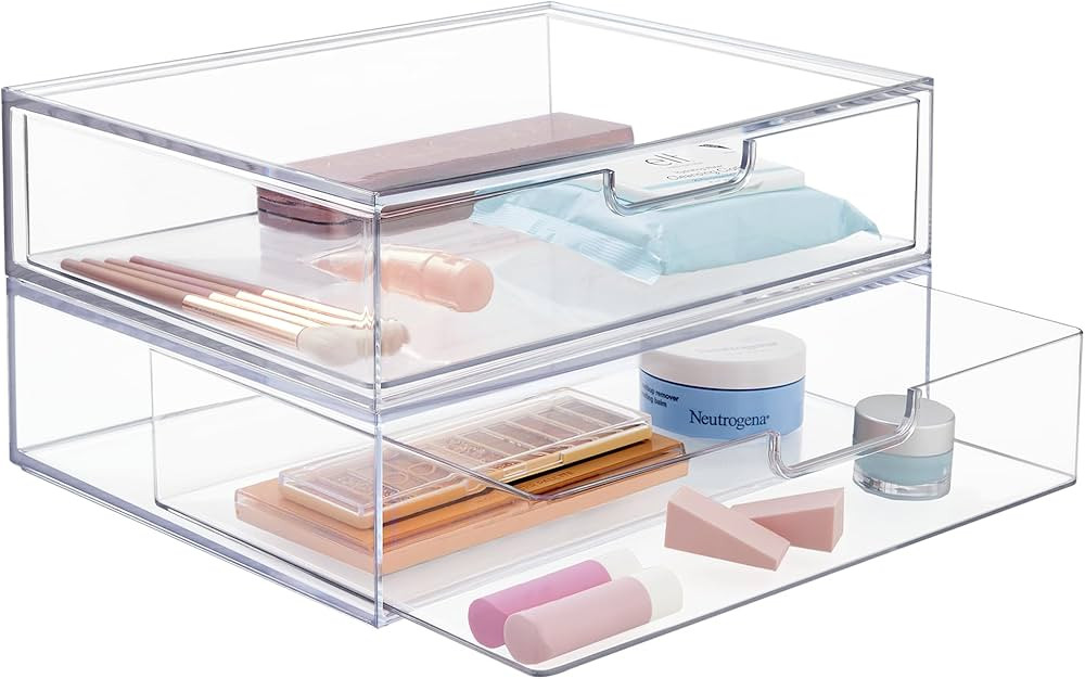 STORi Sofia 12.5” Wide Clear Stackable Open Storage Drawers, 2 Pack Plastic Organizer Bins for ... | Amazon (US)