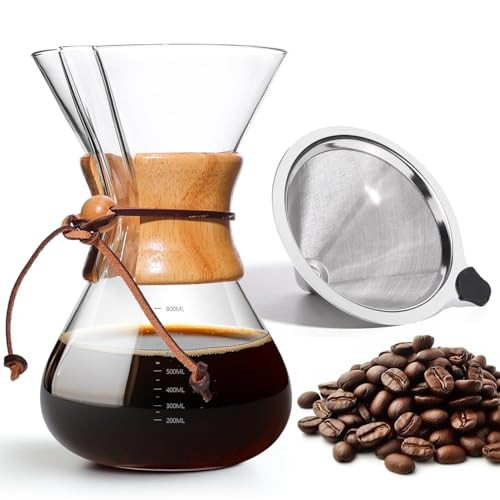Yopinmall Pour Over Coffee Maker 27 OZ, 8 Cup Borosilicate Glass Drip Coffee Maker with Reusable Stainless Steel Filter and Cork Grip for Home Café 800 ML | Amazon (US)