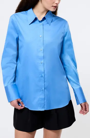 French Connection Alexis Cotton Poplin Button-Up Shirt in Thistle Blue at Nordstrom Rack, Size Medium | Nordstrom Rack