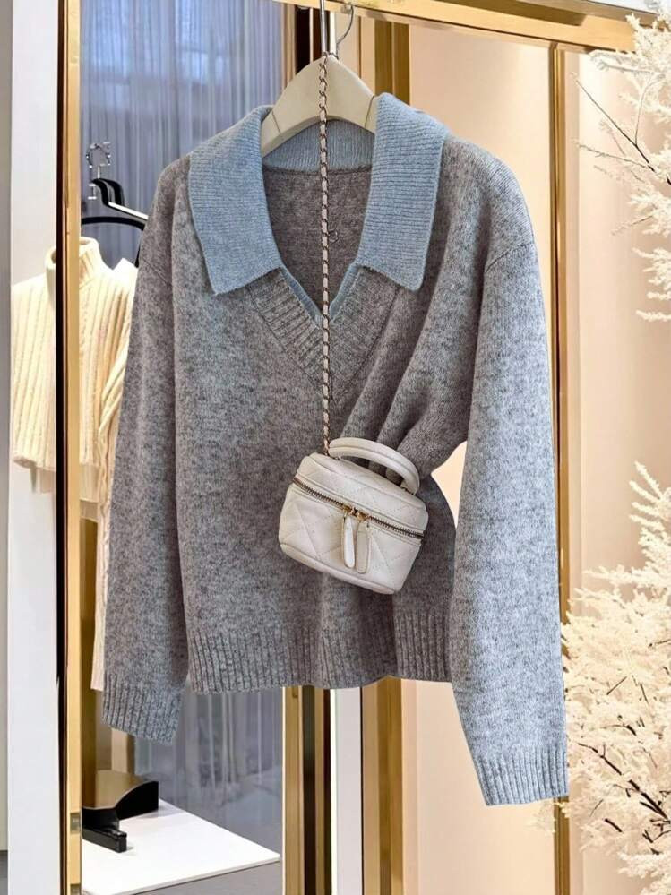 Franclia V-Neck 2 In 1 Long Sleeve Sweater, Autumn/Winter Fall Cloth For Women | SHEIN