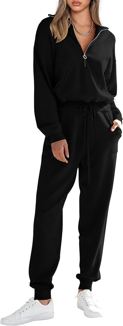 PRETTYGARDEN Women's 2 Piece Sweater Set Pullover Zip Up Sweatshirt Jogger Sweatpants Tracksuit C... | Amazon (US)