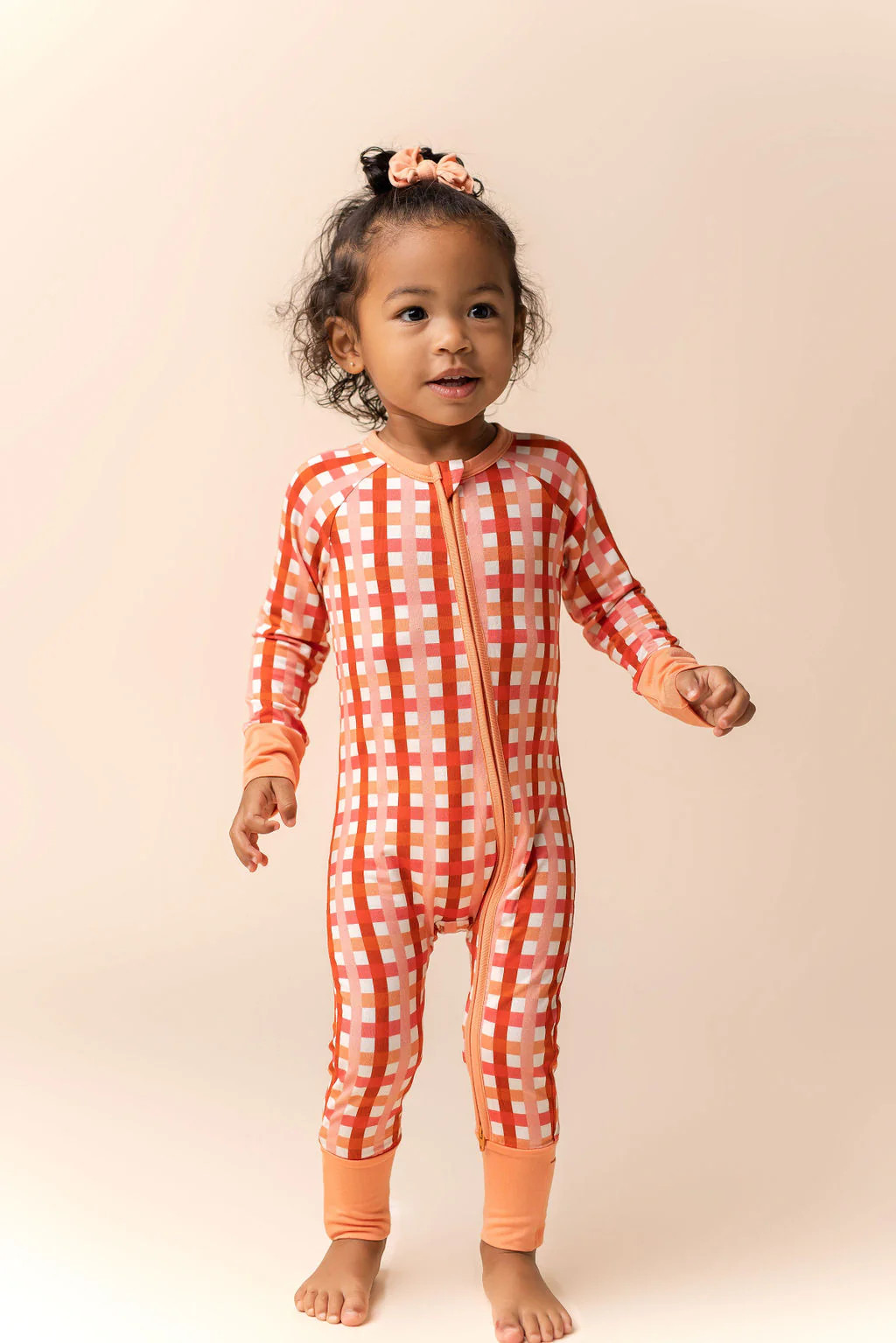 Peachy Plaid Zipper Romper | In My Jammers