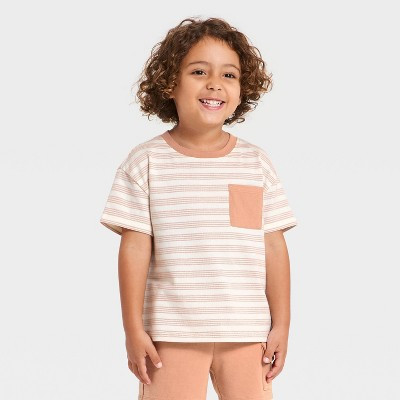 Toddler Boys' Short Sleeve Textured Striped Oversized T-Shirt - Cat & Jack™ Light Orange 3T | Target
