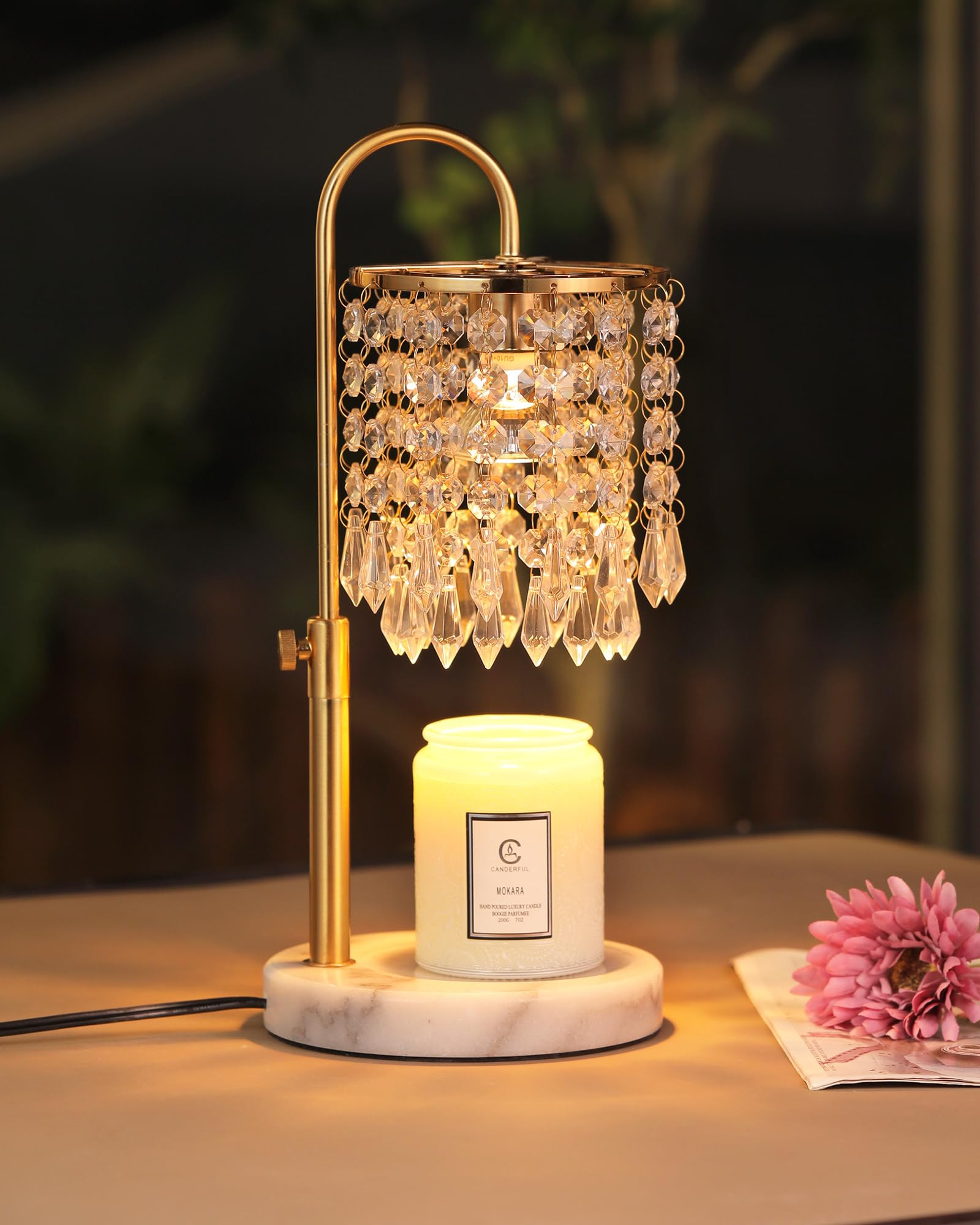 Minimalist Crystal Candle Warmer with Timer Dimmer and 3 Bulbs, Adjustable Height Marble Base for... | Amazon (US)