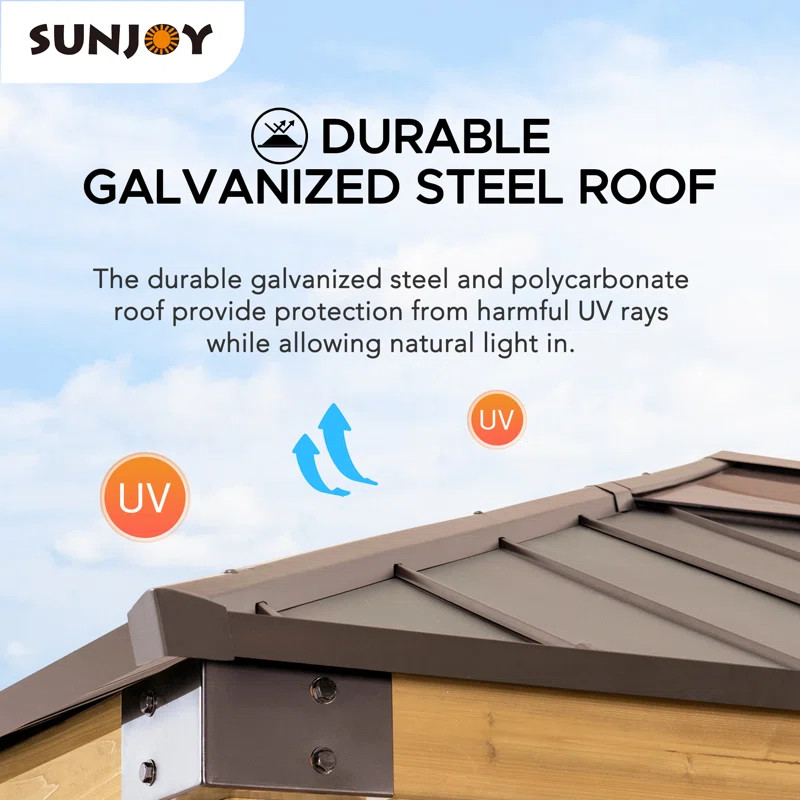 Sunjoy Brown 11 ft. x 13 ft. Patio Cedar Framed Polycarbonate Hip Roof Hardtop Gazebo | Wayfair North America