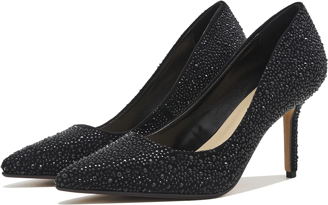 Tsrenlmln Rhinestone Pumps for Women Fashion Sparkly Stiletto Heels with Low Heel Womens Slip-on ... | Amazon (US)
