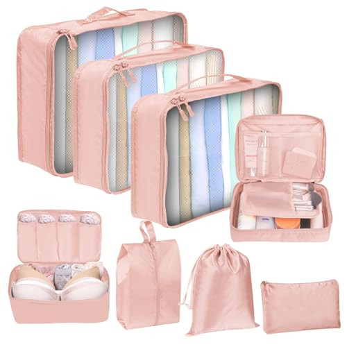 Packing Cubes for Travel, 8 Set Travel Packing Cubes for Suitcases Lightweight Suitcase Organizer Luggage Organizer Bags Breathable Travel Cubes for Packing (Baby Pink) | Amazon (US)