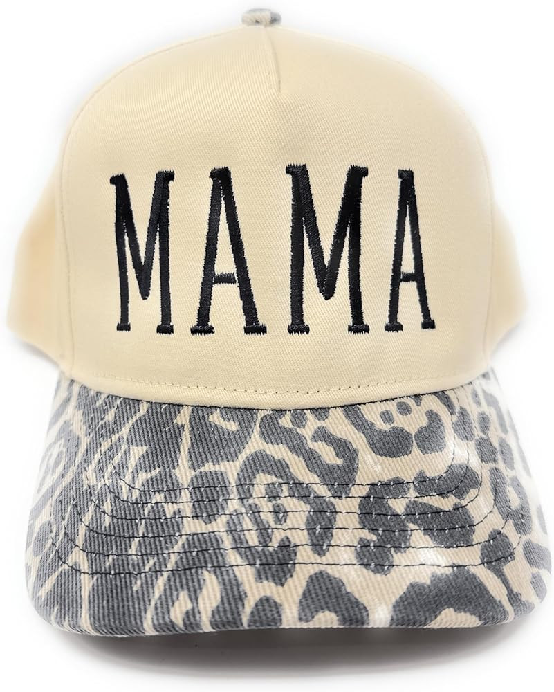 Mama Leopard Print Baseball Cap, Cream and Black Trucker Hat with Embroidered Text | Amazon (US)