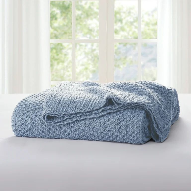My Texas House Harper Blue Acrylic Chunky Sweater Knit Bed Blanket, King | Walmart (US)