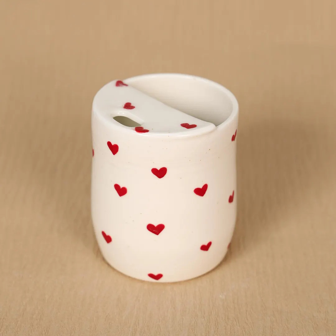 Red Hearts Ceramic Travel Mug Handmade Travel Tumblr Minimalist To-go Cup Handpainted Takeaway Po... | Etsy (US)