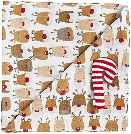 Mud Pie Muslin Christmas Swaddle and Rattle, Reindeer | Amazon (US)