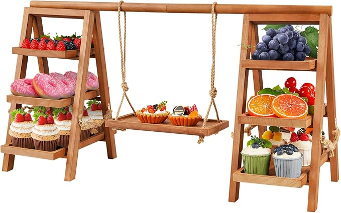 Flenpptly Wooden Cupcake Stand, 3 Tier Cupcake Display Stand, Brown | Amazon (US)