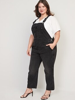 Slouchy Straight Black-Wash Workwear Non-Stretch Jean Overalls for Women | Old Navy (CA)