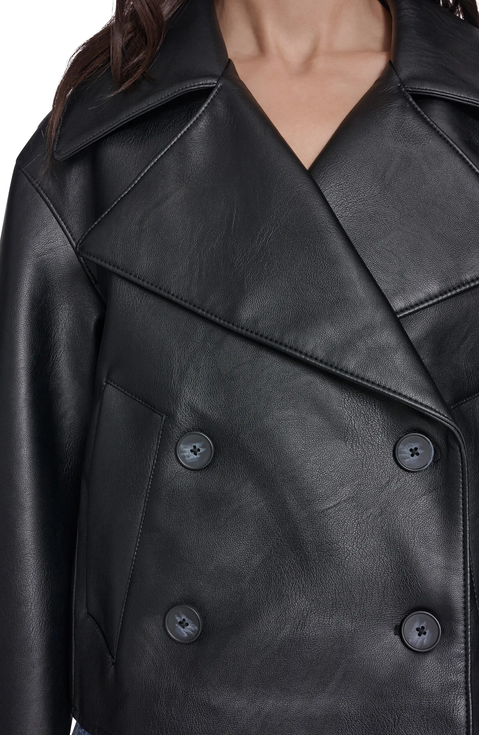 Double Breasted Faux Leather Crop Trench Coat | Nordstrom
