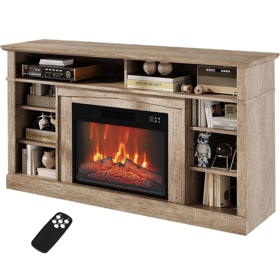 GARVEE - Modern 58 Inch Fireplace TV Stand with 23" Electric Fireplace Heater - Oak | Best Buy U.S.