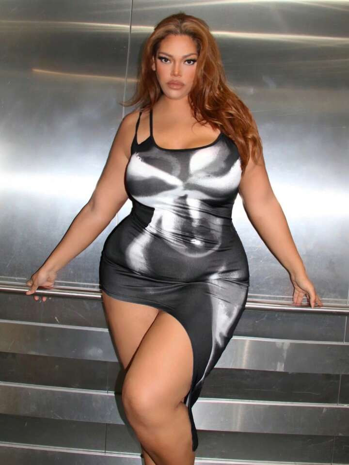 SHEIN ICON Plus Figure Print Asymmetrical Hem Dress | SHEIN