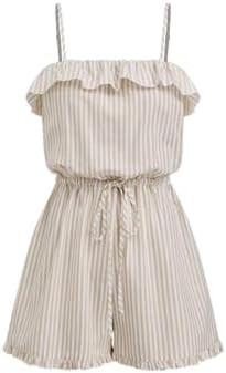 CIDER Womens Casual Rompers Sleeveless Ruffle Drawstring Striped Overall Shorts | Amazon (US)