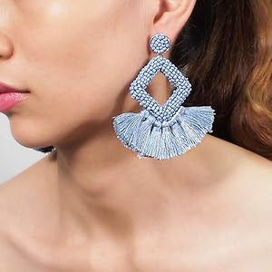 Beaded Statement Tassel Earrings for Women,Handmade Earring, Bohemian Dangle Fringe Earrings for ... | Amazon (US)
