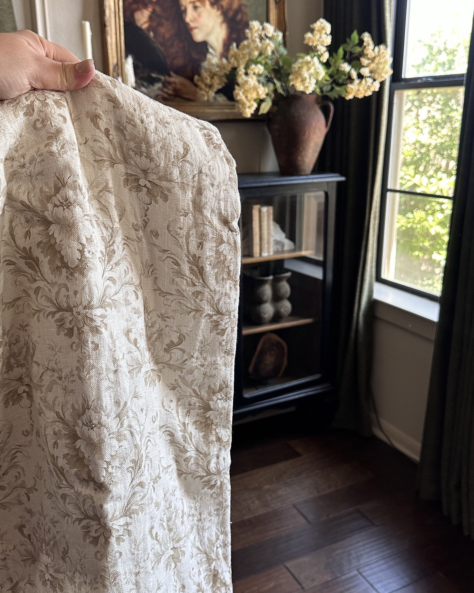 The prettiest floral linen fabric I got for behind my glass cabinet 

#LTKHome