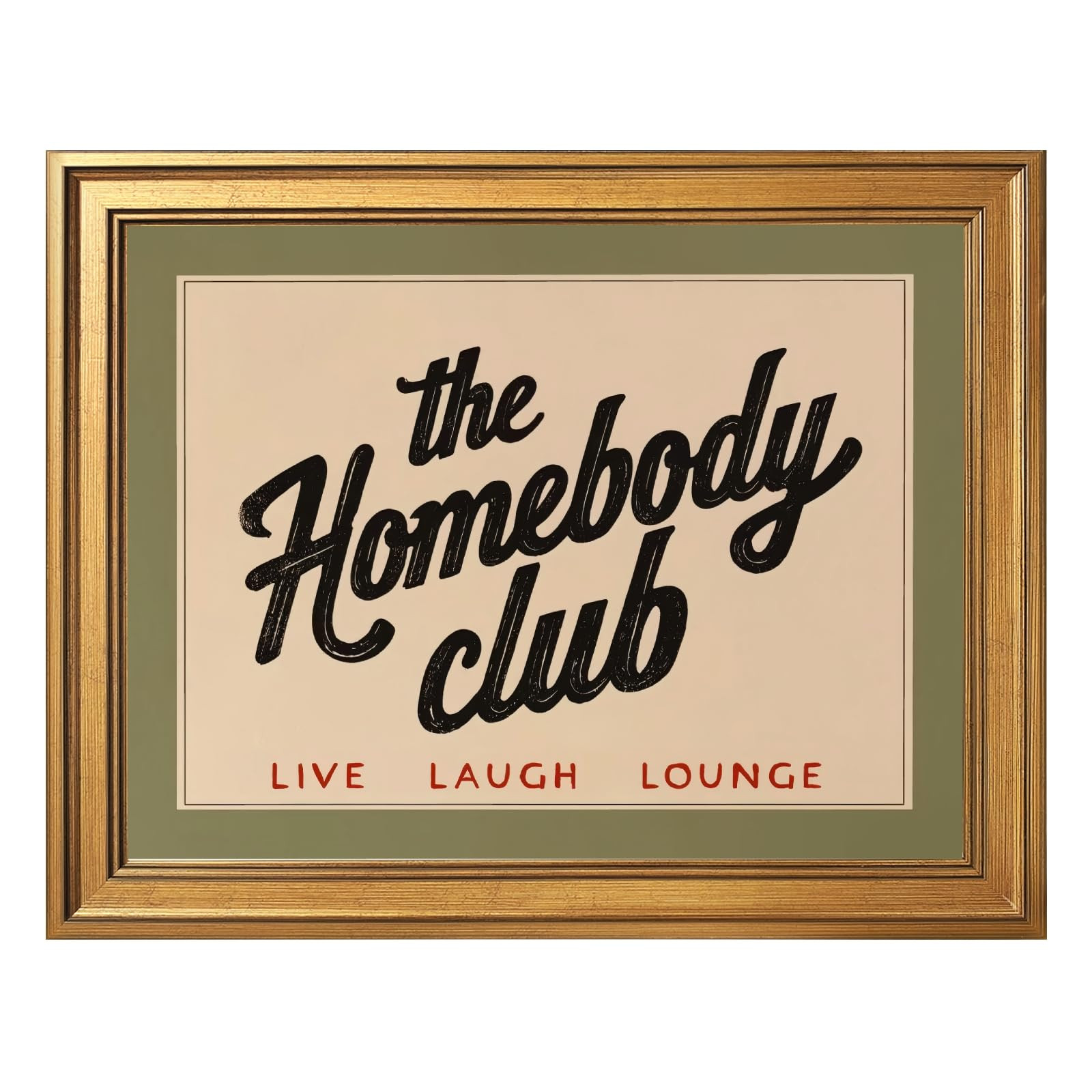 Amazon.com: Gold Framed The Homebody Club Canvas Wall Art Vintage Live Laugh Lounge Typography Painting Poster Print Funny Positive Quote Artwork Cozy Wall Sign for Living Room Bedroom Home Decor 12x16inch: Posters & Prints | Amazon (US)