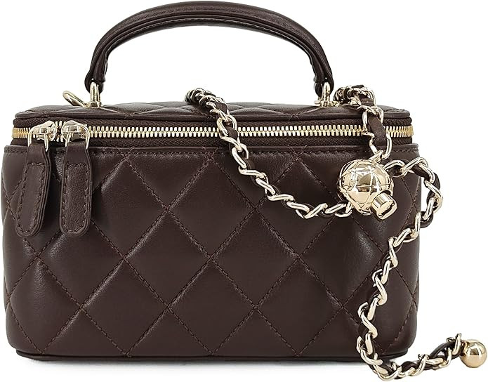 Small Genuine Leather Purse Quilted Crossbody Bag for Women, Mini Top-Handle Shoulder Handbag w/G... | Amazon (US)