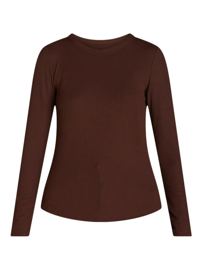 No Boundaries Ribbed Crewneck Tee with Long Sleeves, 1 or 2-Pack, Women's | Walmart (US)