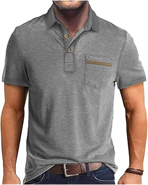 Men's Casual Polo Shirts Classic Button Basic Short Sleeve Shirt Solid Color Tees Golf Stylish To... | Amazon (US)