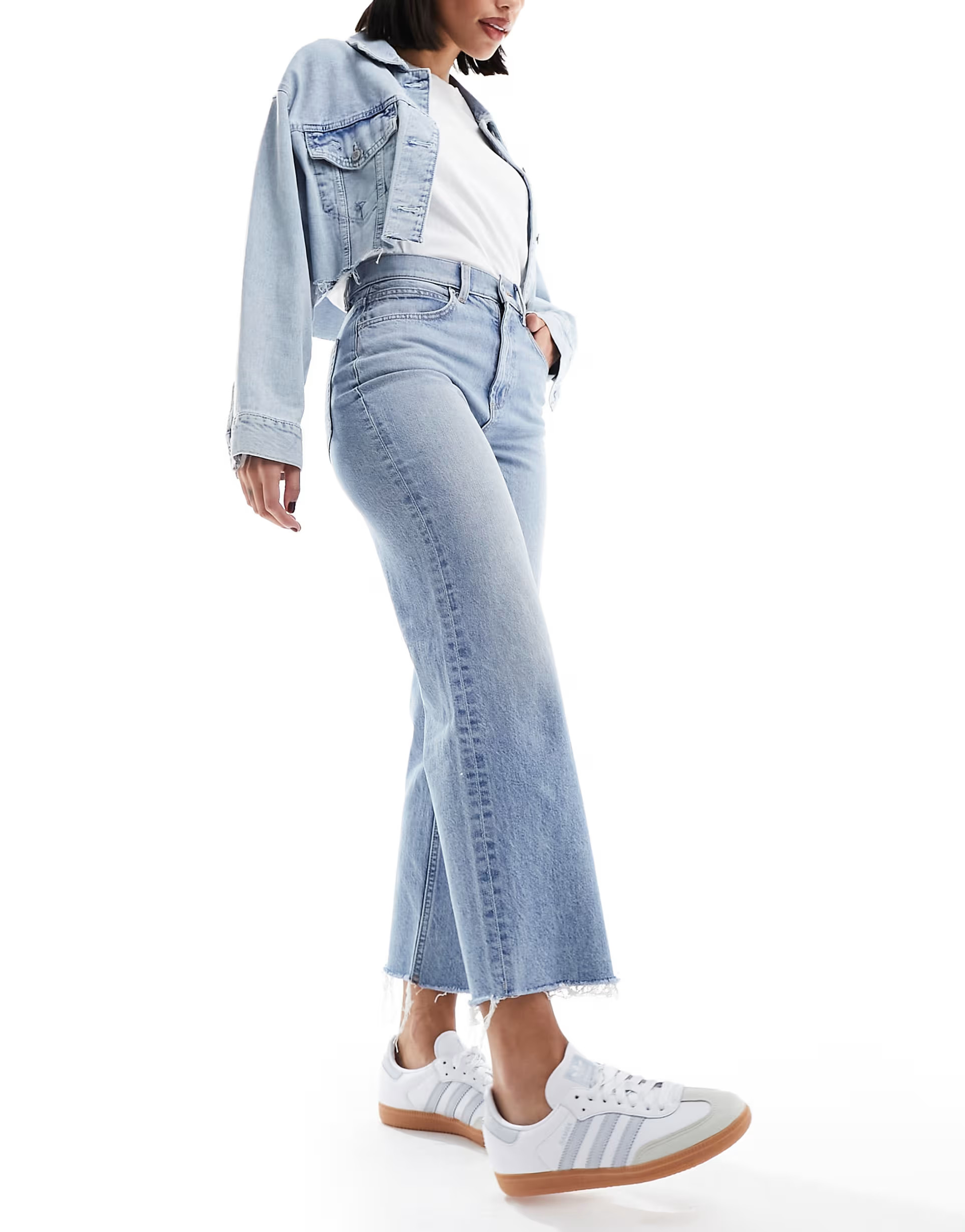 ASOS DESIGN cropped easy straight jeans in light mid blue | ASOS (Global)